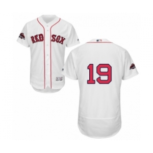 Men's Majestic Boston Red Sox #19 Fred Lynn White Home Flex Base Authentic Collection 2018 World Series Champions MLB Jersey