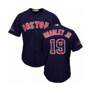 Men's Majestic Boston Red Sox #19 Jackie Bradley Jr Authentic Navy Blue Team Logo Fashion Cool Base 2018 World Series Champions MLB Jersey