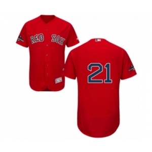 Men's Majestic Boston Red Sox #21 Roger Clemens Red Alternate Flex Base Authentic Collection 2018 World Series Champions MLB Jersey