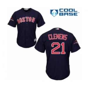 Men's Majestic Boston Red Sox #21 Roger Clemens Replica Navy Blue Alternate Road Cool Base 2018 World Series Champions MLB Jersey