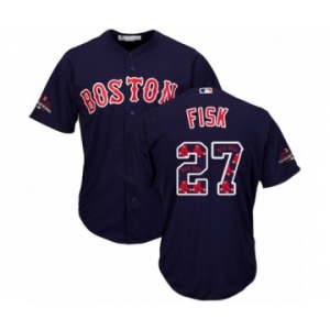 Men's Majestic Boston Red Sox #27 Carlton Fisk Authentic Navy Blue Team Logo Fashion Cool Base 2018 World Series Champions MLB Jersey