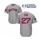 Men's Majestic Boston Red Sox #27 Carlton Fisk Replica Grey Road Cool Base 2018 World Series Champions MLB Jersey