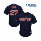 Men's Majestic Boston Red Sox #27 Carlton Fisk Replica Navy Blue Alternate Road Cool Base 2018 World Series Champions MLB Jersey