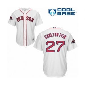 Men's Majestic Boston Red Sox #27 Carlton Fisk Replica White Home Cool Base 2018 World Series Champions MLB Jersey