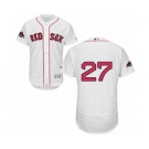 Men's Majestic Boston Red Sox #27 Carlton Fisk White Home Flex Base Authentic Collection 2018 World Series Champions MLB Jersey