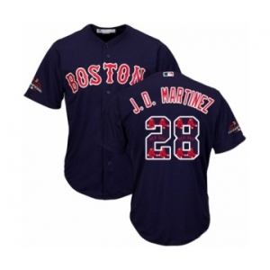 Men's Majestic Boston Red Sox #28 J. D. Martinez Authentic Navy Blue Team Logo Fashion Cool Base 2018 World Series Champions MLB Jersey