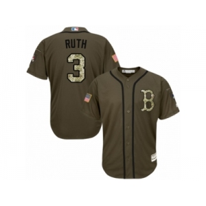 Men's Majestic Boston Red Sox #3 Babe Ruth Authentic Green Salute to Service MLB Jersey