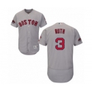 Men's Majestic Boston Red Sox #3 Babe Ruth Grey Road Flex Base Authentic Collection 2018 World Series Champions MLB Jersey