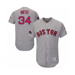 Men's Majestic Boston Red Sox #34 David Ortiz Grey Road Flex Base Authentic Collection 2018 World Series Champions MLB Jersey