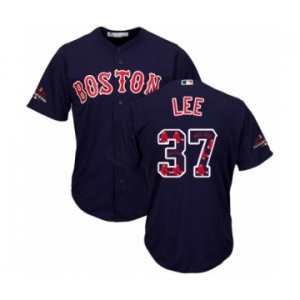 Men's Majestic Boston Red Sox #37 Bill Lee Authentic Navy Blue Team Logo Fashion Cool Base 2018 World Series Champions MLB Jersey