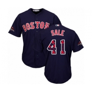 Men's Majestic Boston Red Sox #41 Chris Sale Authentic Navy Blue Team Logo Fashion Cool Base 2018 World Series Champions MLB Jersey
