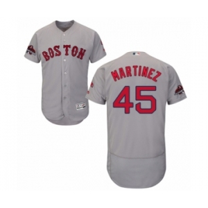 Men's Majestic Boston Red Sox #45 Pedro Martinez Grey Road Flex Base Authentic Collection 2018 World Series Champions MLB Jersey