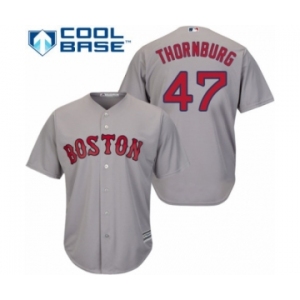 Men's Majestic Boston Red Sox #47 Tyler Thornburg Replica Grey Road Cool Base 2018 World Series Champions MLB Jersey