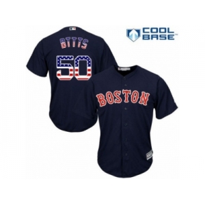 Men's Majestic Boston Red Sox #50 Mookie Betts Replica Navy Blue USA Flag Fashion Road Cool Base MLB Jersey