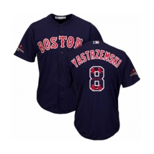 Men's Majestic Boston Red Sox #8 Carl Yastrzemski Authentic Navy Blue Team Logo Fashion Cool Base 2018 World Series Champions MLB Jersey