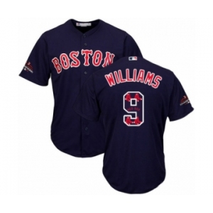 Men's Majestic Boston Red Sox #9 Ted Williams Authentic Navy Blue Team Logo Fashion Cool Base 2018 World Series Champions MLB Jersey