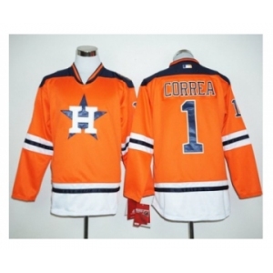 Houston Astros #1 Carlos Correa Orange Long Sleeve Stitched Baseball Jersey