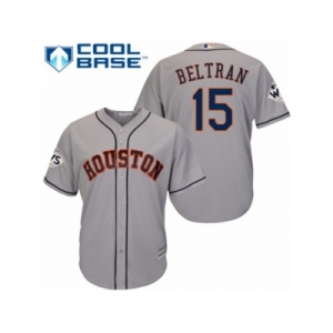 Houston Astros #15 Carlos Beltran Replica Grey Road 2017 World Series Bound Cool Base MLB Jersey