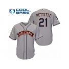 Houston Astros #21 Andy Pettitte Replica Grey Road 2017 World Series Bound Cool Base MLB Jersey