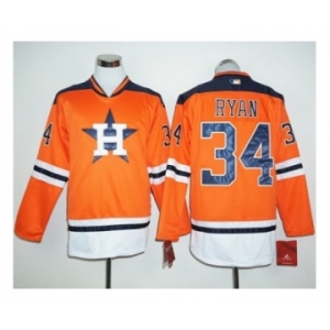 Houston Astros #34 Nolan Ryan Orange Long Sleeve Stitched Baseball Jersey