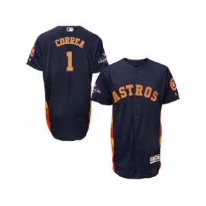 Men Houston Astros #1 Carlos Correa Navy Blue FlexBase Authentic 2018 Gold Program Cool Base Stitched Baseball Jersey