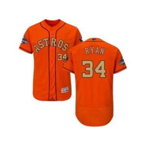 Men Houston Astros #34 Nolan Ryan Orange FlexBase Authentic 2018 Gold Program Stitched Baseball Jersey