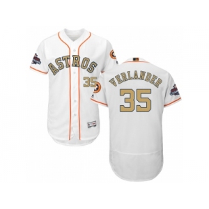 Men Houston Astros #35 Justin Verlander White FlexBase Authentic 2018 Gold Program Stitched Baseball Jersey