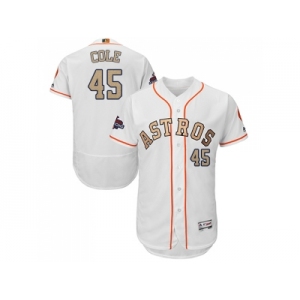 Men Houston Astros #45 Gerrit Cole White FlexBase Authentic 2018 Gold Program Cool Base Stitched Baseball Jersey