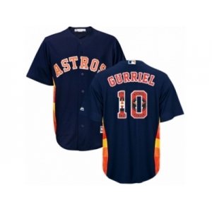 Men Majestic Houston Astros #10 Yuli Gurriel Authentic Navy Blue Team Logo Fashion Cool Base MLB Jersey