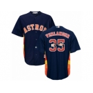 Men Majestic Houston Astros #35 Justin Verlander Authentic Navy Blue Team Logo Fashion Cool Base MLB Jersey