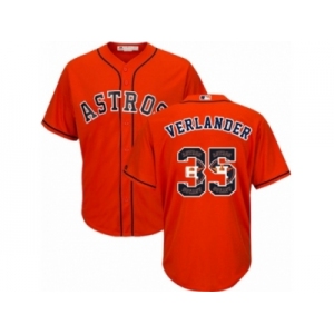 Men Majestic Houston Astros #35 Justin Verlander Authentic Orange Team Logo Fashion Cool Base MLB Jersey