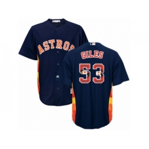 Men Majestic Houston Astros #53 Ken Giles Authentic Navy Blue Team Logo Fashion Cool Base MLB Jersey