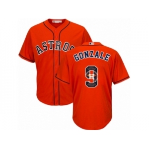 Men Majestic Houston Astros #9 Marwin Gonzalez Authentic Orange Team Logo Fashion Cool Base MLB Jersey