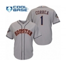 Men's Houston Astros #1 Carlos Correa Replica Grey Road Cool Base 2019 World Series Bound Baseball Jersey