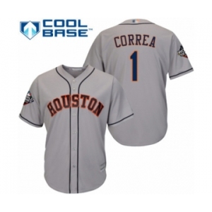 Men's Houston Astros #1 Carlos Correa Replica Grey Road Cool Base 2019 World Series Bound Baseball Jersey