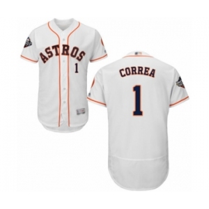 Men's Houston Astros #1 Carlos Correa White Home Flex Base Authentic Collection 2019 World Series Bound Baseball Jersey