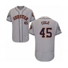 Men's Houston Astros #45 Gerrit Cole Grey Road Flex Base Authentic Collection 2019 World Series Bound Baseball Jersey