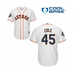 Men's Houston Astros #45 Gerrit Cole Replica White Home Cool Base 2019 World Series Bound Baseball Jersey