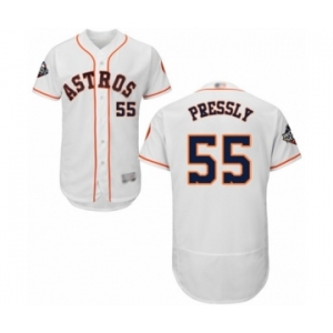 Men's Houston Astros #55 Ryan Pressly White Home Flex Base Authentic Collection 2019 World Series Bound Baseball Jersey