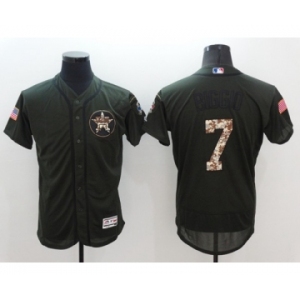 Men's Houston Astros #7 Craig Biggio Majestic Green Salute to Service Flexbase Authentic Collection Player Jersey