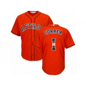 Men's Majestic Houston Astros #1 Carlos Correa Authentic Orange Team Logo Fashion Cool Base MLB Jersey