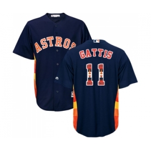 Men's Majestic Houston Astros #11 Evan Gattis Authentic Navy Blue Team Logo Fashion Cool Base MLB Jersey