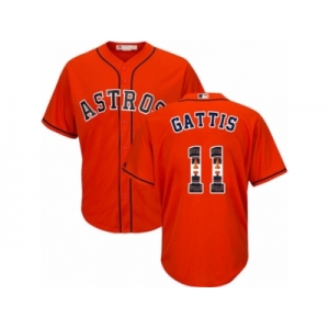 Men's Majestic Houston Astros #11 Evan Gattis Authentic Orange Team Logo Fashion Cool Base MLB Jersey