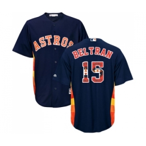 Men's Majestic Houston Astros #15 Carlos Beltran Authentic Navy Blue Team Logo Fashion Cool Base MLB Jersey