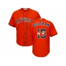 Men's Majestic Houston Astros #15 Carlos Beltran Authentic Orange Team Logo Fashion Cool Base MLB Jersey