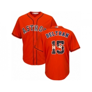 Men's Majestic Houston Astros #15 Carlos Beltran Authentic Orange Team Logo Fashion Cool Base MLB Jersey