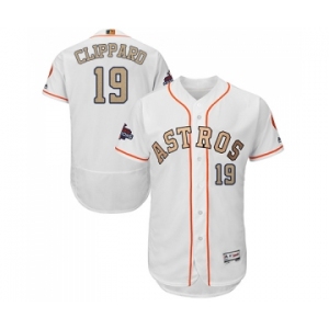 Men's Majestic Houston Astros #19 Tyler Clippard White 2018 Gold Program Flex Base Authentic Collection MLB Jersey