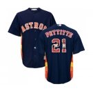 Men's Majestic Houston Astros #21 Andy Pettitte Authentic Navy Blue Team Logo Fashion Cool Base MLB Jersey