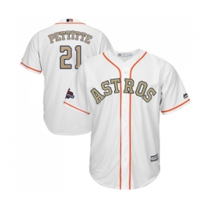 Men's Majestic Houston Astros #21 Andy Pettitte Replica White 2018 Gold Program Cool Base MLB Jersey