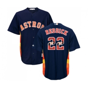 Men's Majestic Houston Astros #22 Josh Reddick Authentic Navy Blue Team Logo Fashion Cool Base MLB Jersey